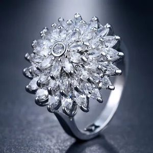Young Me Fashion Classic Claw Setting Three layer Marquise shaped Cubic Zirconia Flower Big Ring Engagement Wedding Third Party