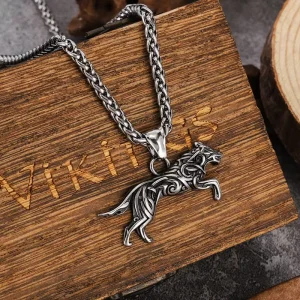 Yuanjing Viking Celtic Wolf Animal Stainless Steel Bamboo Chain Hip Hop Mens Trendy Instagram Style Pendant Necklace Accessory