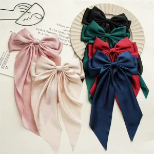 Yucat Fashion Women Hair Accessories Butterfly Hair Claws Solid Color Soft Silk Satin Fabric Big Bow Hair Clips