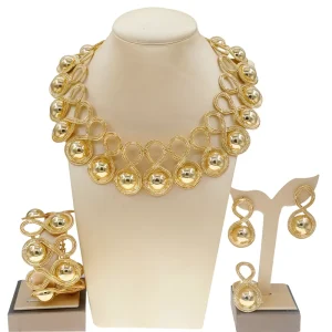 Yulaili Brazil Gold Style Necklace Bracelet Ring Earrings Costume Jewelry Set Fashion Women Wedding Party Gifts Accessories