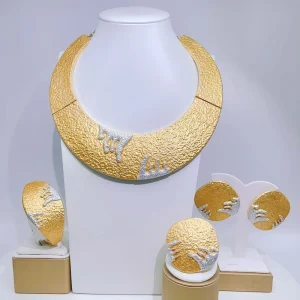 Yulaili Dubai Italian Gold Style Two Tone Gold Plated Artistic Drip Jewelry Set 4 Piece Statement Set for Women Bridal & Events