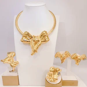 Yulaili Factory Manufacture Big Bow Shape Jewelry Set Statement Necklace Armband Earrings Ring Party Jewel Set