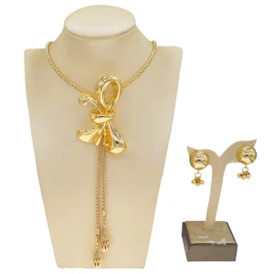 Yulaili Fashion Costume Jewelry Sets Long Chain Bowknot Pendant Earrings Set Women Stylish Gold plated Fine Jewelry Set