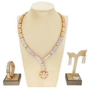 Yulaili Fashion Jewelry Set Alloy Gold Plating Exquisite Necklace Bracelet Earrings Ring Woman Party Banquet Costume Accessories