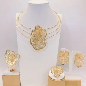 Yulaili High Quality Unique Shape Flower Pendant Necklace Wedding Party Gift Jewelry Set