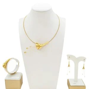 Yulaili New Gold Plated 3Pcs Jewelry Set Modern Abstract Calla Lily Statement Necklace Earrings Bracelet for Women