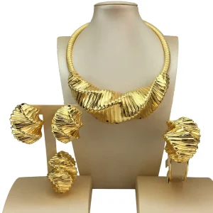 Yuminglai FHK16803 Costume Fashion Jewelry Big Earrings Brazilian Gold Jewelry Sets for Women