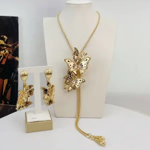 Yuminglai FHK23483 Butterfly Long Chain with Earrings Popular Brazilian Jewelry Sets Party Anniversary Necklace