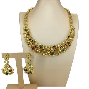 Yuminglai High Quality Dubai Jewelry Sets Beautiful Colorful Stones Necklace for Women Party Gift FHK14166