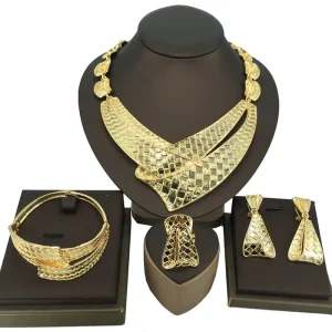 Yuminglai Newest Italian 18k 24k Gold Plated High Quality Women Fashion Necklace African Costume Big Dubai Jewelry Sets FHK14609