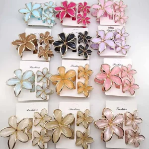 Yuxi 3 Pcs Set Arrival Gloden Flower Hair Clip Combo for Daily Use Gradient Color Vacation Hair Accessories Flower Hair Claw