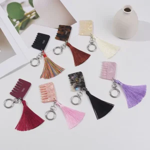Yuxi Customizable Korean INS Acetate Eco Friendly Mini Comb Keychain Cute Fashion Pendant Anti Static Hair Accessories