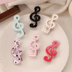 Yuxi Customize Acrylic Dot Printed Music Symbol Hair Clips 8cm Medium Funny Sweet New Design Hair Clips for Women Daily Wear