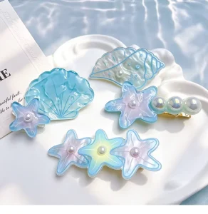 Yuxi Customize Acrylic Eco friendly Hair Clips 6.2cm Cute Cartoon Sea Shell Conch Starfish Hair Clips for Women Daily Wear