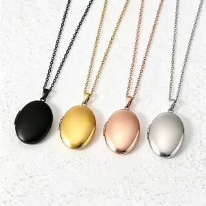 Ywyougang Engravable Oval Stainless Steel Locket Necklace Openable Photo Pendant for Women Memorial Gift