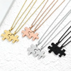 Ywyougang Stainless Steel Puzzle Piece Pendant Pearl Chain Necklace Custom Engravable Multi Color for Couples & Gifts