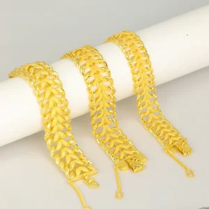 Z H Chunky Cuban Link 24K Gold Plated Brass Classic Geometric Zircon Charms Unisex Bracelet