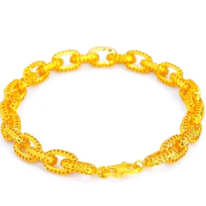 Z H Fashion 24K Gold plated Geometric Trendy Zircon Bracelet Chain & Link Design Unisex Accessories Brass Jewelry