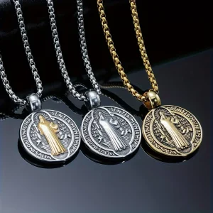 Z141 Alloy Orthodox Butterfly Jesus Saint Benedict Pendant Necklace Vintage Double-Sided Pattern Faith Choker Cat Dog Necklace