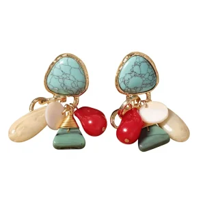 ZA Cross Border Fashion Unique Retro Ethnic Style Colorful Turquoise Irregular Shaped Zinc Alloy Pendant Earrings