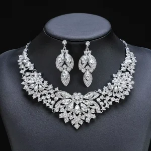 ZC016 High Quality Fashion Crystal Jewelry Set Women Luxurious Necklace Earrings Set