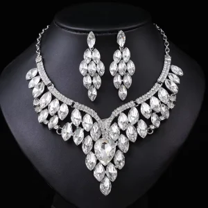 ZC080 Top Quality Fashion Crystal Jewelry Set Women Luxury Necklace Earrings Set