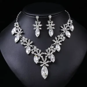 ZC081 Fashion Flower Crystal Jewelry Set Women Luxurious Necklace Earrings Set