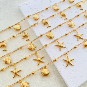 ZESENLIN Fashion Jewlery Leg Chian Anklets Starfish Dolphin Pendant 18K Glod Plated Stainless Steel Anklets for Women