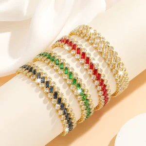 ZIRCON Inlaid Bracelet for Women’s Fashion 18K Adjustable Opening Geometric Bracelet and Earring Ring