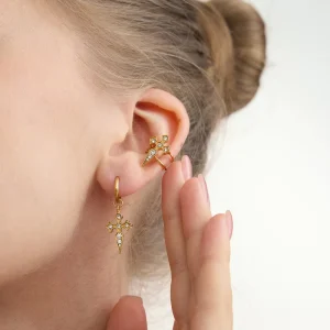 ZM Fashion Women’s Classic Electroplated Rhinestone Cross Set Earrings Stainless Steel Jewelry