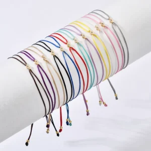 ZMZY Boho Beaded Bracelets for Women Handmade with Wax Thread and Crystal Zircon Colorful String Lucky Rope Jewelry