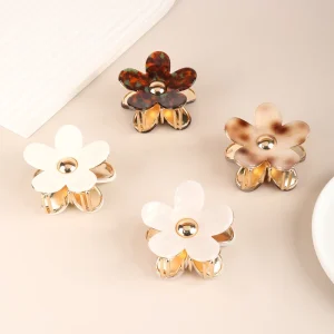 ZOYU Custom Colorful Flower Metal Acetate Hair Clip Five Petal Flower Vintage Floral Decorative 7cm Hair Claws Hair Accessories