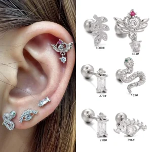 ZUOLA Fashion Titanium Gold Plated Geometric Shape Ear Cartilage Nose Labert Studs Earrings Zircon Body Piercing Jewelry