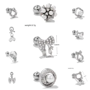 ZUOLA High Fashion Titanium Stud Earrings Zircon Earrings Bowknot Cartilage Piercing Stud Jewelry