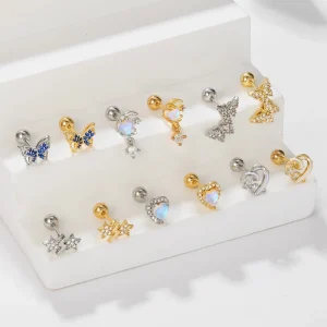 ZUOLA Titanium Stud Earrings Gold Plated Brass Encrusted CZ Zircon Fashion Personalized Body Piercing Accessories for Women Gift