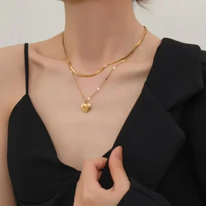 Zhongzhe Jewelry Heart Necklace Fashion Layered Necklaces Stainless Steel 18K Plating Waterproof Anti Tarnish Necklace