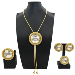 Zhuerrui 18K Gold Plated Round Dome Textured 4Pcs Jewelry Set Adjustable Bolo Tassel Necklace Women Party Jewellery HS2603025