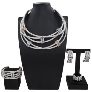 Zhuerrui 24K Gold Plated Cubic Zirconia Necklace Jewelry Set Bridal Wedding Evening Party Gift HZ25019188