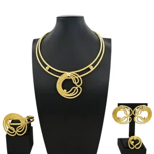 Zhuerrui Dubai Luxury Gold Plated Jewelry Set for Women 4Pcs Twisted Chain African Bridal Wedding Party Jewelry Gifts