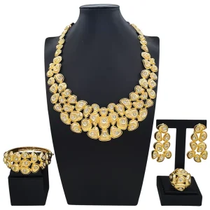 Zhuerrui Exquisite Luxury Gold Jewelry Sets Simple Woman Silver Hollow Out Jewelry Set Latest Wedding Costume Pendant I0080