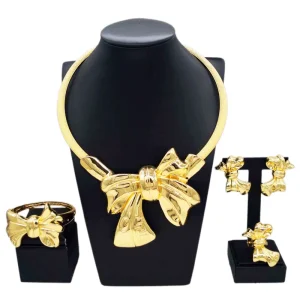 Zhuerrui High Quality Gold Jewelry Sets Fashionable Silver Big Bow Shape Jewelry Set Latest Women’s Costume Accessories H00739