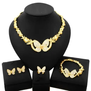 Zhuerrui Hugs and Kisses Luxury Big Butterfly Xoxo Necklace Set Jewelry Women Costume Indian Trendy Gold Filled Jewelry SetX0120