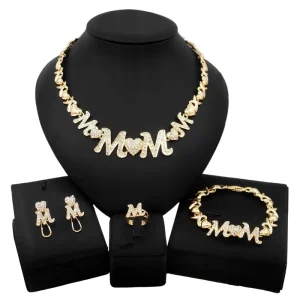 Zhuerrui I Love You Mother’s love Diamond Heart Hug and Kiss Jewelry Sets Wedding Costume Women’s Jewelry Xoxo Necklace SetX0124