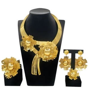 Zhuerrui Italian Gold Design Women Jewellery Set Party Fine Costume Jewelry Set Luxury Big Necklace Jewellery Sets NH00087
