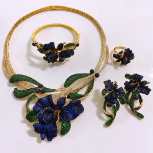 Zhuerrui Luxury Cubic Zirconia Jewelry Set American Diamond Flowers Jewelry Sets Necklace Bracelet Earrings Ring Jewellery Set