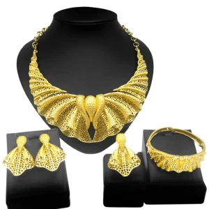 Zhuerrui Luxury Dubai Costume Jewelry Set Party Leaf Necklace Jewelry Sets Brazilian Gold Plated Women’s Wedding Jewelry H00200