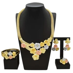 Zhuerrui Luxury Gold Jewelry Sets Favors Multi Color Flowers Jewelry Set Customized Bridal Costume Accessories H00737