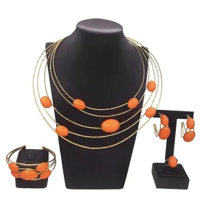 Zhuerrui Woman Wedding Luxury Coral Jewelry Set Dubai Gold Plating Jewelry Sets Fashion Costume Jewellery Set H30139