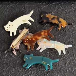 ZiTeng Handmade French Style Cellulose Acetate Cat Hair Clip Cute Animal Tortoise Shell Hair Accessories for Women