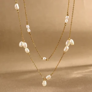 Zijin Freshwater Pearl White Pendant Necklace Women’s Luxury 18k PVD Gold Plated Stainless Steel Third Party Certified Layered